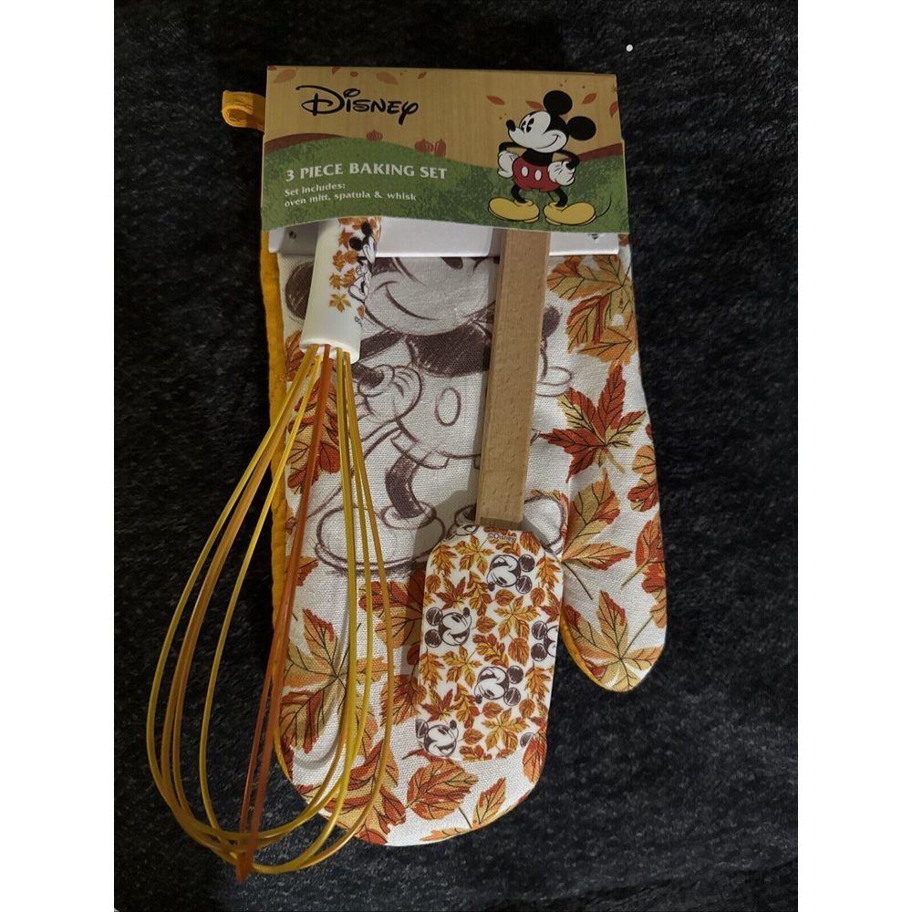 Disney Mickey Mouse 3pc Orange‎ Kitchen Set, Mitt, Spatula, Whisk Fall